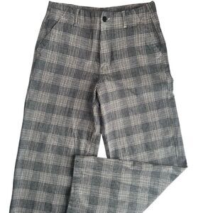 American Eagle Plaid Gray White High Rise Wide Leg Pants Women Size 8 Long Tall